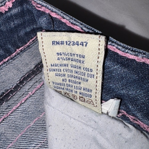 Miss Chic Vintage Size 7 Dark Wash Pink Accent Low Rise Skinny Jeans - Picture 10 of 12